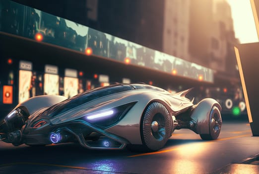 Abstract futuristic car with shiny reflections. Beautiful conceptual supercar. Generated AI