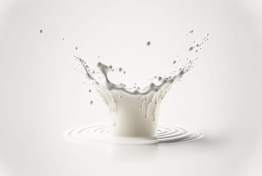 Milk splash with drops flying away. Splasj crown in the white milk. Generated AI