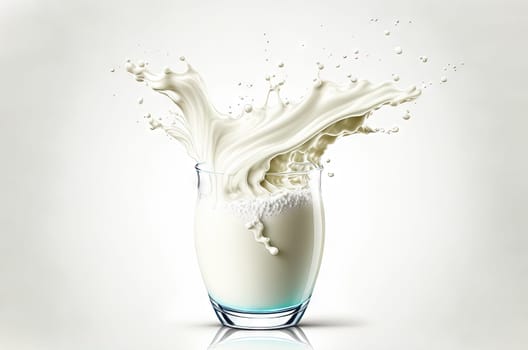 Milk splash with drops flying away. Splasj crown in the white milk. Generated AI
