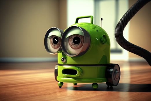 Vacuum cleaner cute and funny monster in the room. Dustsucker mascot character. Generated AI