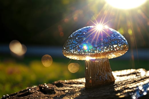 Mystery mushroom on the bump. Fairytale background with mystic mushroom. Generated AI