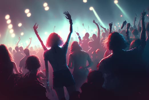 Party people on the show. Night club with lights and dancing people. Party crowd. Generated AI