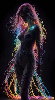 Female silhouette made of colored threads. AI generated