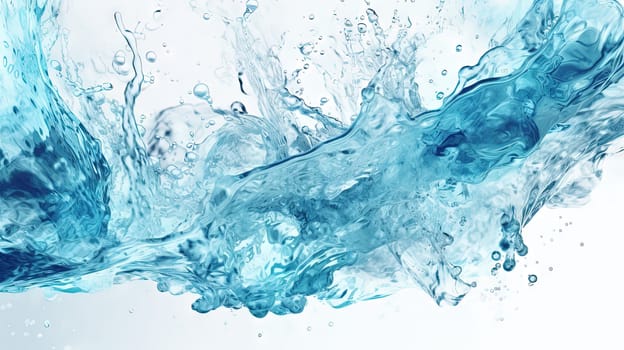 Blue water splash on white background. Liquid drips scattered. Generated AI