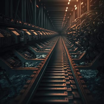 Abandoned industrial interior with old rusty machines. Creepy and dirty technology background. Generative AI illustration