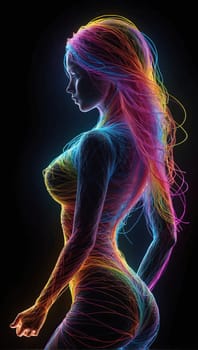 Female silhouette made of colored threads. AI generated