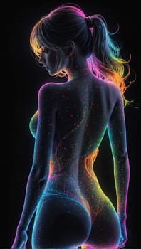 Female silhouette made of colored threads. AI generated