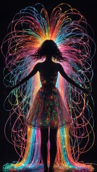 Female silhouette made of colored threads. AI generated