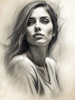 Portrait of a girl drawn in pencil. AI generated