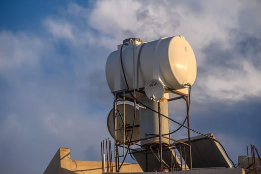 water tank in a village in winter in Cyprus