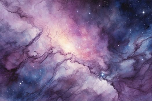 This photo captures a cosmic expanse of purple and blue colors, adorned with numerous stars.