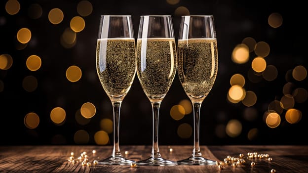 champagne glasses for celebration and party, ai