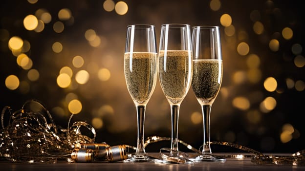 champagne glasses for celebration and party, ai