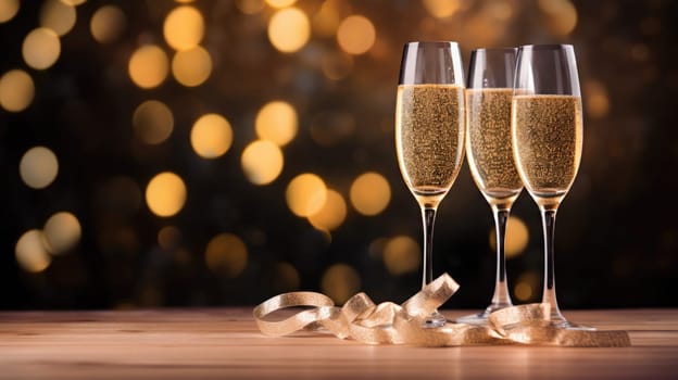 champagne glasses for celebration and party, ai