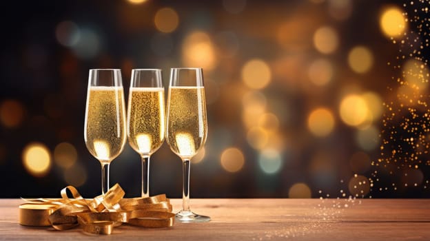 champagne glasses for celebration and party, ai