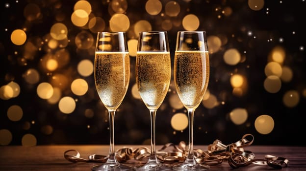 champagne glasses for celebration and party, ai