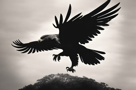 A black and white photograph capturing the graceful flight of a bird against a clear sky.