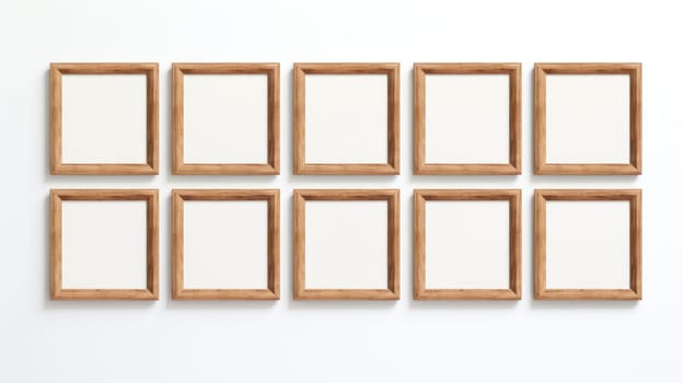 wood photo art frame set on white wall, ai