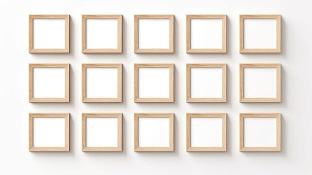 wood photo art frame set on white wall, ai