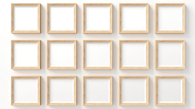 wood photo art frame set on white wall, ai