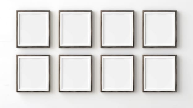 wood photo art frame set on white wall, ai
