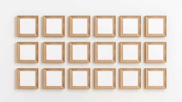 wood photo art frame set on white wall, ai