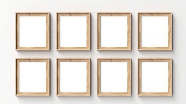 wood photo art frame set on white wall, ai