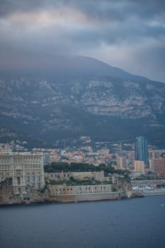 Panoramic view of Monte Carlo marina and cityscape. Principality of Monaco, French Riviera