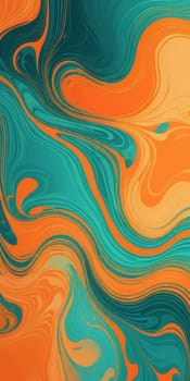 A gradient wallpaper with Marbled shapes using orange and seagreen colors. Generative AI.