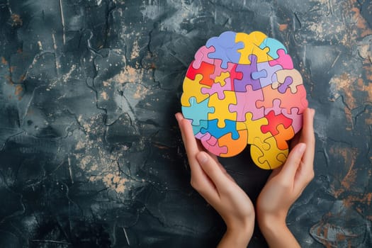 Brain shaped puzzle paper world mental health day, world Parkinson day concept. Generative AI..