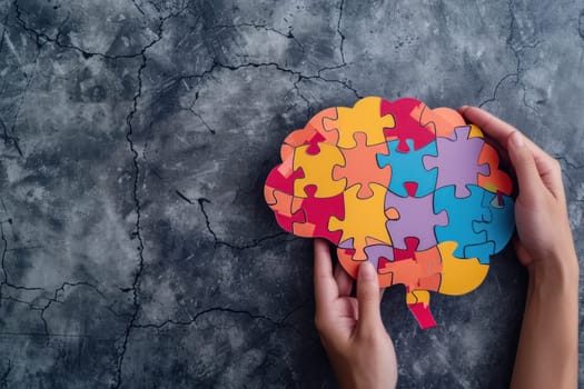 Brain shaped puzzle paper world mental health day, world Parkinson day concept. Generative AI..