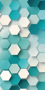 A gradient wallpaper with Hexagonal shapes using white and aquamarine colors. Generative AI.