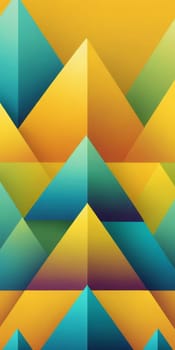 A gradient wallpaper with Pyramidal shapes using yellow and cyan colors. Generative AI.