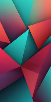 A gradient wallpaper with Trapezoidal shapes using teal and crimson colors. Generative AI.