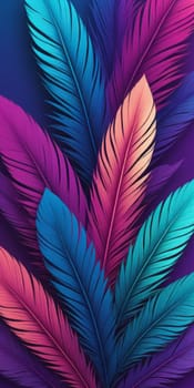 A gradient wallpaper with Feathered shapes using blue and magenta colors. Generative AI.