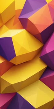 A gradient wallpaper with Polygonal shapes using yellow and mediumorchid colors. Generative AI.