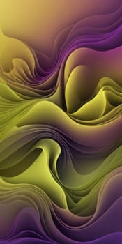 An artwork with Fractal shapes using olive and purple gradient colors. Generative AI.
