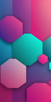 An artwork with Octagonal shapes using fuchsia and aquamarine gradient colors. Generative AI.