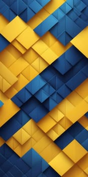 An artwork with Tessellated shapes using yellow and indigo gradient colors. Generative AI.