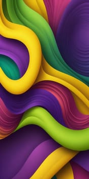 An artwork with Twisted shapes using purple and greenyellow gradient colors. Generative AI.