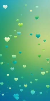 An artwork with Heart shapes using green and lightblue gradient colors. Generative AI.