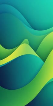 An artwork with Waved shapes using green and cyan gradient colors. Generative AI.