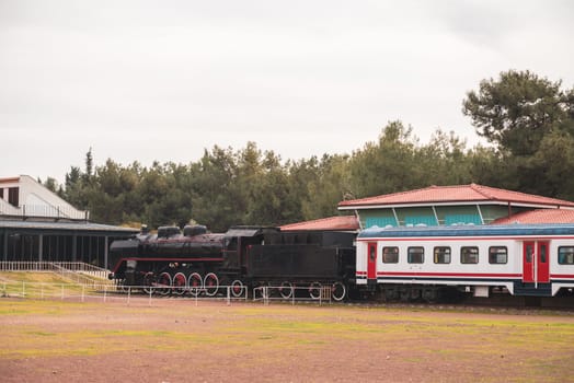 Vintage passenger train waiting for passengers at the train station