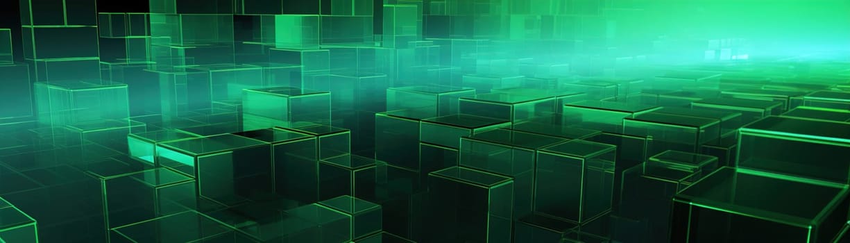 Abstract futuristic background with green neon lights. IT, cyberspace, computer data transfer. Perfect for technology and cyber concepts. Virtual reality, artificial intelligence. Generative AI