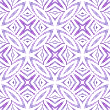 Textile ready fine print, swimwear fabric, wallpaper, wrapping. Purple original boho chic summer design. Hand painted tiled watercolor border. Tiled watercolor background.