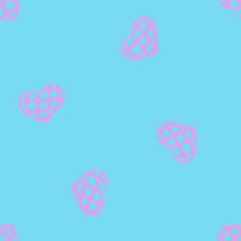 Hand Drawn Seamless Patterns with Hearts in Doodle Style. Romantic Love Digital Paper for Valentines Day. Colorful Hearts on Blue Background.