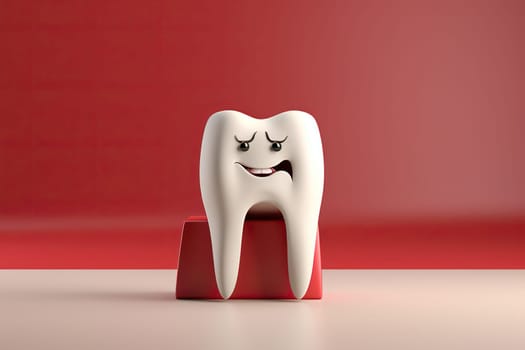3D model of a tooth with a face sitting on the gum.