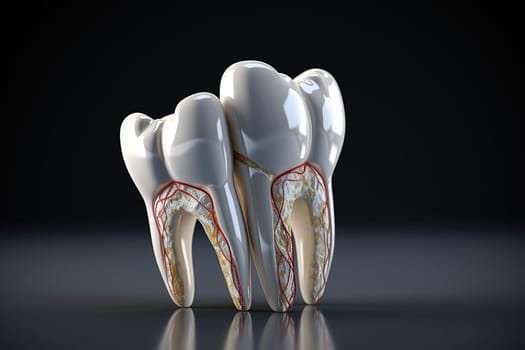 3D model of healthy human teeth on a dark background.