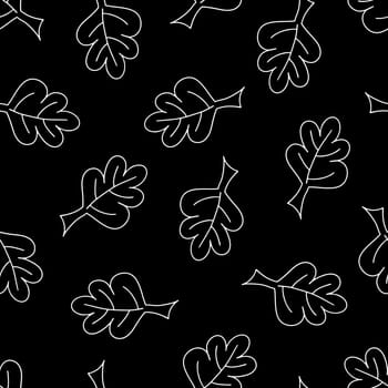 Seamless Pattern with Hand Drawn Black and White Leaves. Autumn Falling Digital Paper with Leaf in Sketched Style. Background with Contour Leaves. Cover for Eco, Organic, Vegan Design.