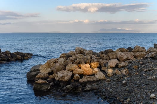 stones near the beach of the Mediterranean sea in Cyprus in winter 1